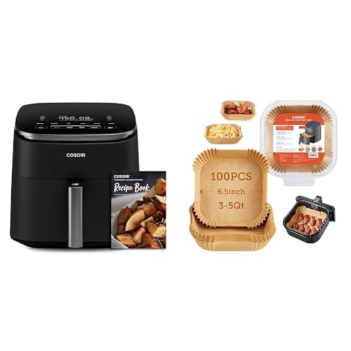 COSORI Air Fryer TurboBlaze 6.0-Quart Compact Airfryer that Roast, Bake, Proof, 9 Functions & Air Fryer Liners, 100 PCS Square Disposable Paper Liners, Non-Stick Silicone Oil Coating
