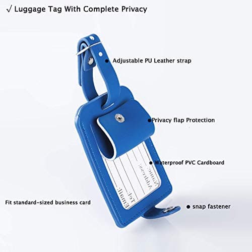 Luggage Bag Tags Leather Travel ID Labels Suitcase Name Tags with Snap - Set of 2 5