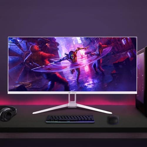 CRUA 34'' Ultrawide Gaming Monitor 120HZ, 21:9 WFHD 2560X1080 IPS Panel Computer Monitors with Built-in Speakers, Support AMD FreeSync, 120% sRGB, DP1.4 & HDMI1.4, Wall Mountable Installs-White 8