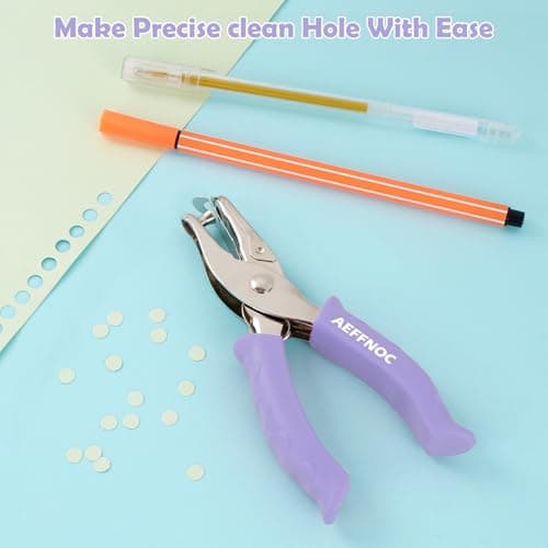 AEFFNOC Single Hole Punch, One Hole Puncher with Soft Grip Handle, 1/4 Inch Paper Hole Punches, Small Hole Punchers with Paper Mess Tray, 6 Sheets Capacity, for Crafts, Scrapbooks (Purple) 5