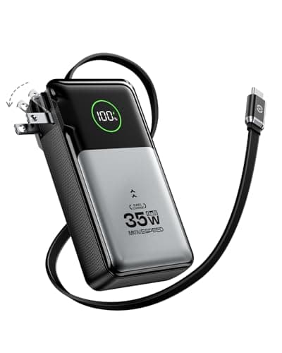MOVE SPEED 3 in 1 Portable Charger with Built-in Retractable 27.6in Cable and Foldable Wall Plug, 35w 10,000mAh Fast Charging Power Bank, Travel Essential Battery Pack for iPhone 17/16/15,Galaxy