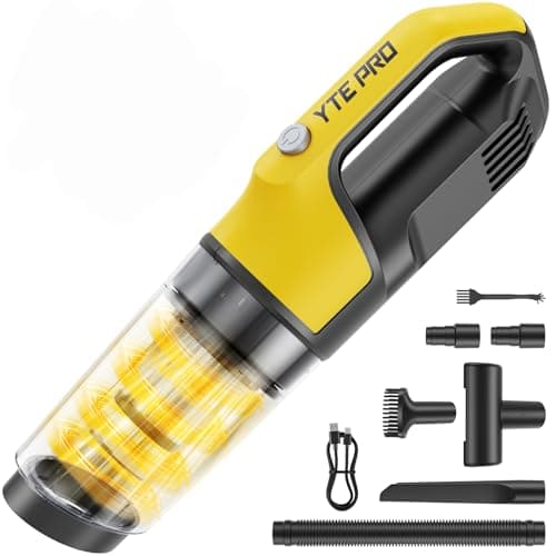 YTE PRO Handheld Vacuum Cordless 1.1 Pounds Car Vac 10000PA Hand Held Vacuums 4-in-1 Hand Vac Cordless Rechargeable HEPA Filter Large Capacity Dust Cup for Car Office Home Pets Hair (Yellow＆Black)