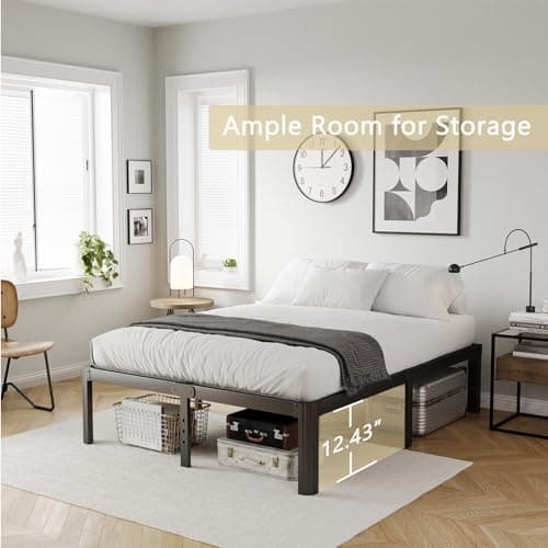 KERAMIK 14 Inch High Full Size Bed Frame No Box Spring Needed, Full Bed Frame Metal with Round Edge, Easy Assembly, Heavy Duty, Black 6