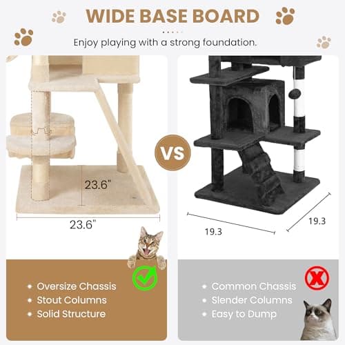 SHA CERLIN 65in Larger Cat Tree Tower Condo for Indoor Kitties/Multi-Level Furniture Activity Center with Wide Base/Cozy Plush Cat Perches/Baskets/Sisal Scratching Posts and Hammock/Beige 6