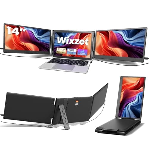 Wixzet Laptop Screen Extender, 14" FHD 1080P Portable Laptop Monitor, Plug and Play Triple Screen Extender, Auto-Adjust Width Dual Monitor for 13–17" Laptops, Compatible with macOS, Wins, Chrome, Dex