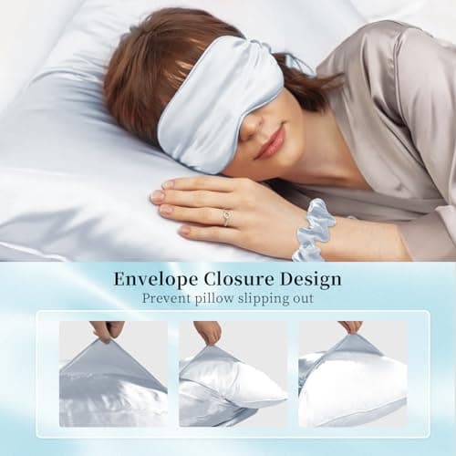 my novel things Satin Pillowcase Gift Set with Silk Satin Sleep Mask 4 Scrunchies, 2Pack Standard Size Pillow Cases Set Luxury Sleeping Gift 7 Pack Set Suitable for Women Birthday Gift 6