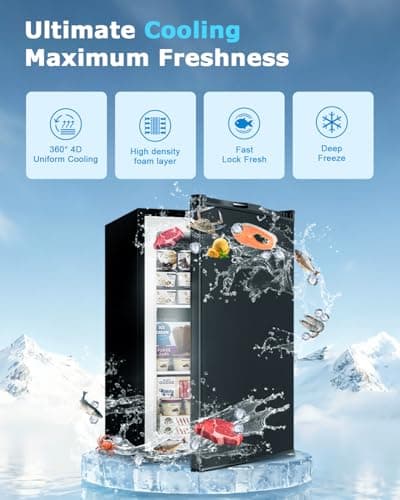 Feelfunn 3.0 Cu.ft Upright Freezer - Compact Mini Freezer with 7 Adjustable Thermostat, Removable Shelves, Reversible Single Door, 360°Uniform Cooling Small freezer for Home Office Kitchen Dorm, Black 4