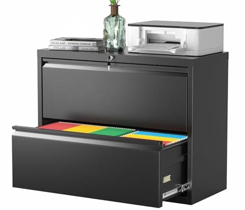 Pataku Lateral File Cabinet, 2 Drawer File Cabinet with Lock, Black Filing Cabinets for Home Office, Metal File Cabinet for Hanging Files/Letters/Legal/F4/A4(2Drawer/Black)