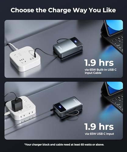 JOYFAR Portable Charger Power Bank - 30000mAh 65W Laptop Travel Essentials Battery Pack USB C Built in Cable Phone Fast Charging Compatible with iPhone 16 15 14 13 iPad MacBook Samsung Google (Grey) 7