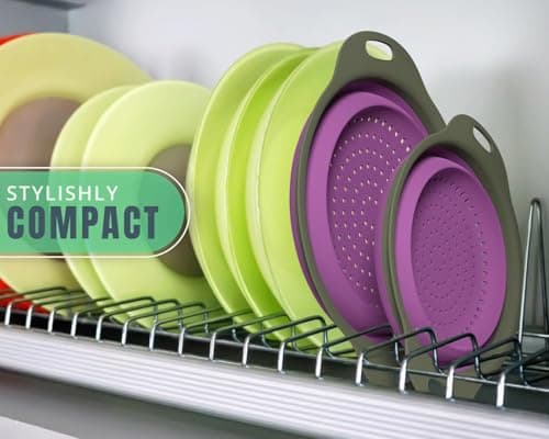 Ultimate Kitchen Strainers Set of 2 - Collapsible Silicone Colanders For Easy Storage by Comfify - Use with Pasta & Veggies or as a Fruit or Berry Bowl with Strainer - Irreplaceable for Campers-Purpel 8