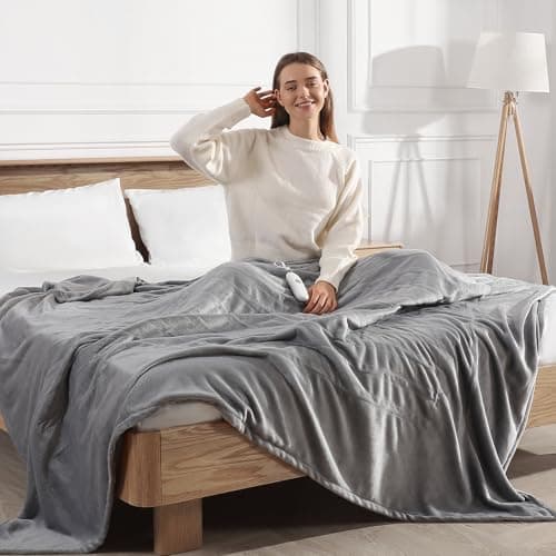 Electric Blanket Heated Blanket Full Size with 5 Heat Levels & 10 Hrs Timer, Premium Cozy Double Flannel Heating Blanket, Fast Heating & Overheating Protection, Grandma Birthday Gifts(Subtle Grey) 8