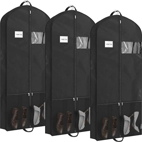 Simple Houseware 60-Inch Travel Garment Bag with Pockets, Non-Woven | Lightweight, Black, 3 Pack