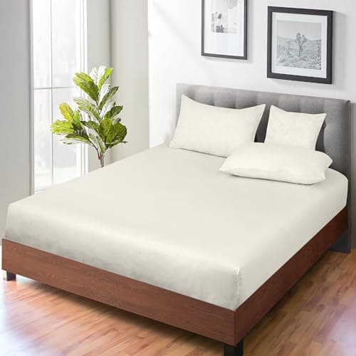 ROYALE LINENS 300 Thread Count 100% Long Staple Combed Cotton Fitted Sheet Full - Super Soft Deep Pocket Bottom Sheet - Fitted Sheets Only - Elastic Sheets (Full, Cream) 7
