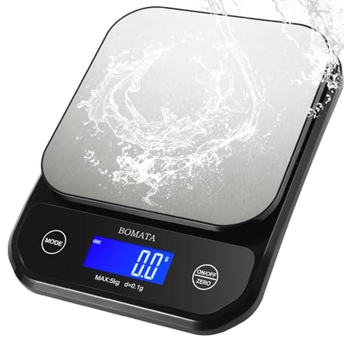 BOMATA Waterproof Kitchen Scale, 0.1g/0.01oz High Precision, 5kg/11lb, Washable, USB Rechargeable, Digital Scale for Food,Cooking, Baking, Weight Loss Black