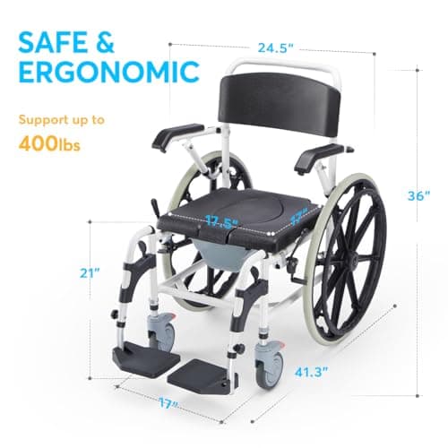 OasisSpace Shower Wheelchair with Commode 400LB, Commode Chair, Manual Wheelchair Self-Propelled with Swing-Away Footrest and Flip-Back Arm, Transport Commode Potty Chair (FSA or HSA Eligible) 5
