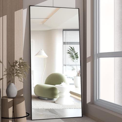 CONGUILIAO Full Length Mirror, 65" × 24" Rectangle Floor Body Standing Mirror Hanging or Leaning, Dressing Wall-Mounted for Bedroom, Living Room, Dressing Room, Balck Aluminum Alloy Frame