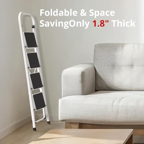 HBTower Step Ladder Folding Step Stool for Adults with Anti-Slip Pedal,330 lbs Capacity for Kitchen, Home,White 4