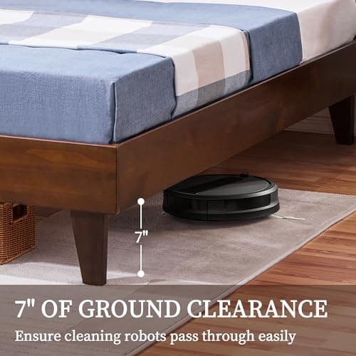 Yaheetech Full Bed Frame Deluxe Natural Solid Pine Wood Platform Bed, Reserved Holes for DIY Headboard/Wooden Slats Support/7.5 inch Clearance Space/No Noise/Easy Assembly, Smoked Walnut Full Bed 6