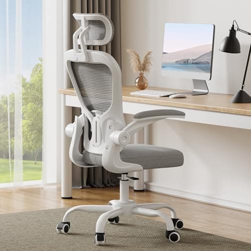 Ergonomic Office Chair, 400 LBS Home Office Desk Chairs with Adjustable Headrest and Lumbar Support, High Back Computer Chair with Flip-up Armrests for Long Hours (Gray & White)