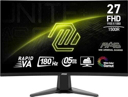 msi MAG27C6F 27-inch 1920 x 1080 (FHD), Rapid VA, Gaming Monitor 180Hz, Adaptive Sync, 0.5ms, HDMI, Display-Port, VESA Mountable, Tilt, Black