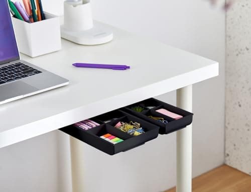Bostitch Konnect Under Desk Drawer, Self-Adhesive Slide Out Storage Organizer with 4 Customizable Dividers, 2-Pack 7