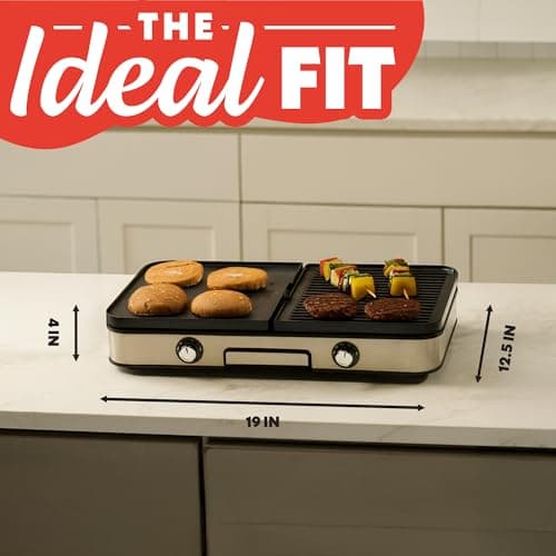 Gourmia 3-in-1 Indoor Grill & Griddle Electric Combo – Dual Independent Cooking Zones, Reversible Nonstick Ceramic Plates, XL Cooking Surface, 250–400°F Adjustable Temp, Dishwasher Safe 9