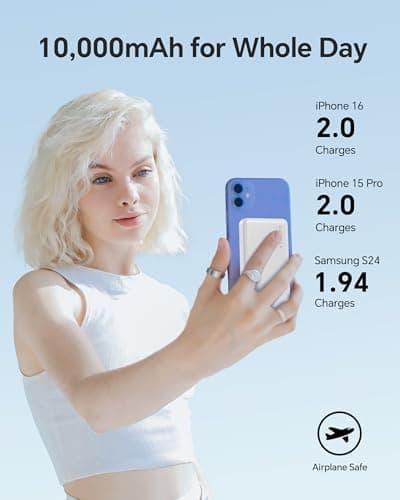 Ultra Slim Portable Charger, 10000mAh Magnetic Power Bank with Build-in USB-C Cable, 22.5W Max Fast Charging Battery Pack for iPhone 15/16 Series MacBook, Galaxy, iPad and etc. 6