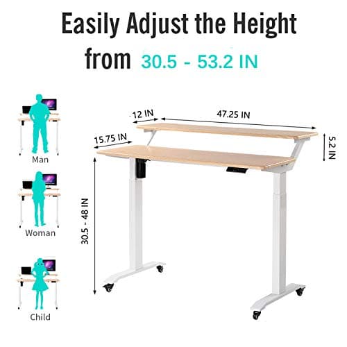 UNICOO Electric Height Adjustable 2-Tier Raising Desk with Wheels, Mobile Standing Desk with Monitor Stand, Ergonomic Adjustable Computer Table, Electric Standing Game Table for Home Office 7