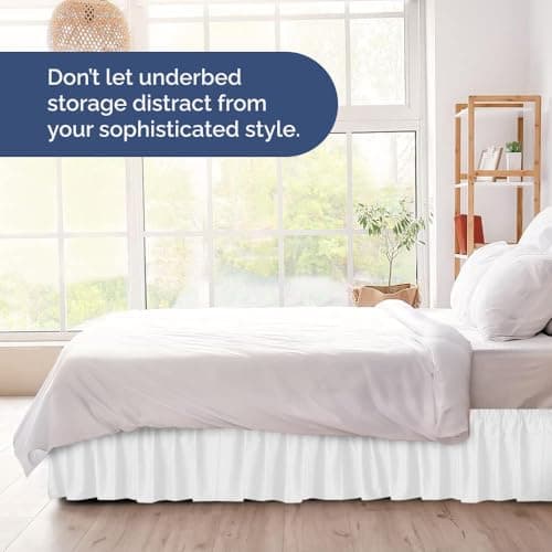 Wrap Around Dust Ruffle Bed Skirt - White - for Queen Size Beds with 12 Inch Drop - Easy Fit Elastic Strap - Adjustable Pleated Bedskirt w/Brushed Fabric - Wrinkle Free - for Women, Men, Kids & Teens 8