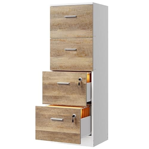 DWVO 4-Drawer File Cabinet with Lock, Filing Cabinet for Letter A4-Sized Files, Upgraded, Grey Wash