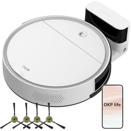 OKP Life Robot Vacuum K5 with 2500Pa Suction, Vacuum Robot Compatible with Alexa/APP/Wi-Fi, Self-Charging Super Mini Quiet Robotic Vacuum for Carpets and Hard Floors for Pet Owners