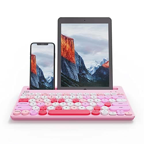 HUO JI Wireless Keyboard Multi-Device, Bluetooth and 2.4G Dual Mode for iPad, Switch to 3 Devices for Tablet, iPhone, PC, Smart TV, Cellphone, iOS Android Windows, Pink