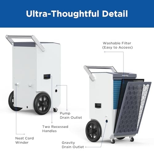 Moiswell 260 Pints Commercial Dehumidifier with Pump and Drain Hose for Basements, Heavy Duty Commercial Grade Dehumidifiers for Large Spaces, Warehouse, Industry Water Damage Unit, Auto Defrost 8