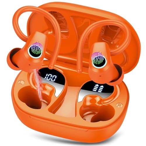 Wireless Earbuds, Bluetooth 5.3 Headphones Sport, Ear buds Wireless Earbuds Bluetooth 50H Playtime LED Display, Deep Bass Stereo Noise Cancelling Headphones, IP7 Waterproof Earphones, Vitality Orange