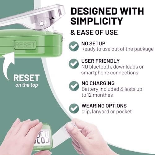 NESKLA 3D Pedometer for Walking, Simple Step Counter for Walking with Large Digital Display, Step Tracker with Removable Clip Lanyard, Accurately Track Steps for Men Women Kids Adults Seniors 6