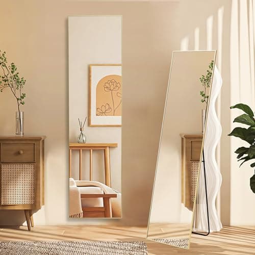 NEWBULIG Full Body Mirror Floor Mirror - 59 x16 inch Full Length Mirror with Aluminum Alloy Frame for Bedroom Living Room Standing Hanging Mirror, Gold