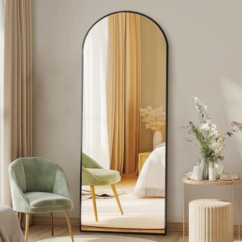 DUMOS Arched Full Length Mirror with Stand Floor Standing Aluminum Frame for Bedroom Body Hanging Leaning Modern Simple Home Decor Shatter-Proorf Nano Glass Wall Living Room Cloakroom Black 56"x15" 7