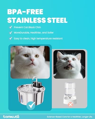 Wireless Cat Water Fountain - 108oz/3.2L Automatic Cat Water Fountain Cordless, Stainless Steel Battery Operated Pet Fountain Rechargeable Water Dispenser for Cats, Dogs, Multiple Pets 7