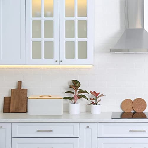 JRENINET Metal Bread Box with Bamboo Cutting Board Lid - Keep Bread Fresh and Store Easily on the Kitchen Counter - The Perfect Bread Container for Storage (14 * 9 * 7 Inches), White 5