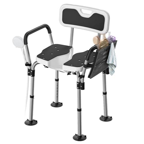 FORTEMOTUS Shower Chair for Inside Shower 400 lbs, Shower Chair for Elderly and Disabled with U Shaped Seat, Padded Arms and Back, Adjustable Height for Bathtub, Bathroom