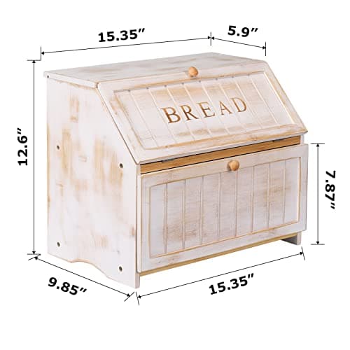 HOMEKOKO Vintage Double Layer Large Bread Box for Kitchen Counter, Retro Design Wooden Large Capacity Bread Storage Bin (White) 5