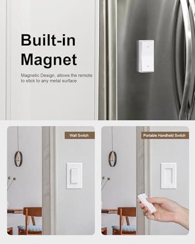 Wireless Light Switch and Receiver Kit, Decorator Rocker Wall Switch, 15A High Power, 200FT Long Range RF Remote Control, No in-Wall Wiring, Programmable & Expandable for Ceiling Light, Fans, Lamps 5