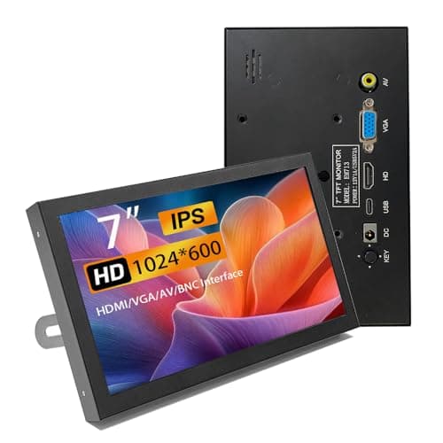 7 Inch Mini Monitor HDMI, Portable Vga Monitor with AV BNC 1024×600 LCD Screen with Built-in Speakers,IPS Multi-Function Small Display for Raspberry Pi PC/TV/DVD/CVBS