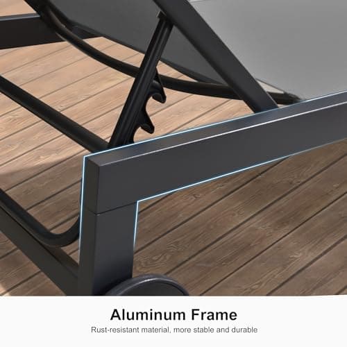 PURPLE LEAF Outdoor Chaise Lounge with Wheels for Outside 2 Pieces Aluminum Patio Lounge Chair with 5 Adjustable Position Recliner for Patio, Beach, Yard, Pool, Side Table Included, Grey 5