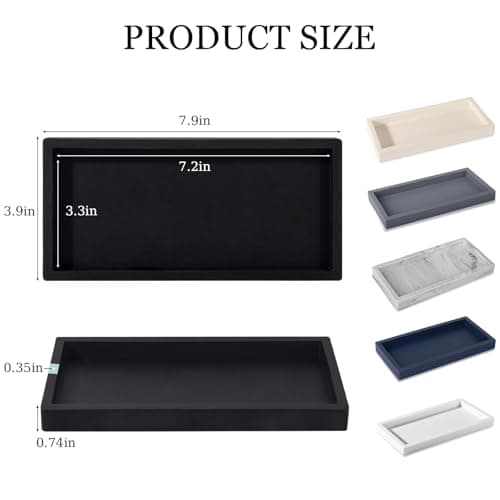 Small Silicone Bathroom Vanity Tray Rectangle Soap and Sponge Holder Kitchen Sink Organizer for Scrubber, Lotion Bottles, Perfume, Jewelry, Candle, Key Trinket Ring, Black 6