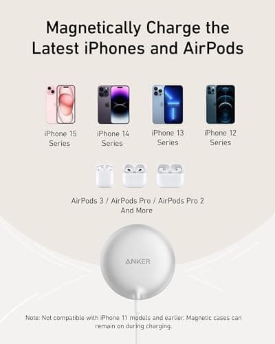Anker MagSafe Charger Pad Compatible, MagGo iPhone 16 Wireless Charging Pad, Qi2 Certified 15W Wireless Charger for iPhone 16/16 Plus/16 Pro/16 Pro Max/15/14/13/12 Series (White, No Adapter) 7