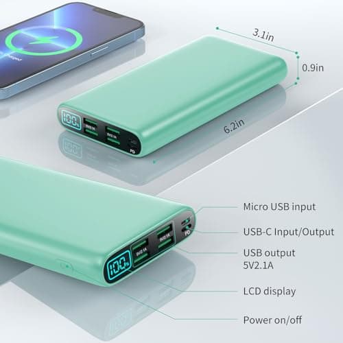Portable Charger 38800mAh,LCD Display Power Bank,5 USB Outputs Battery Pack Backup, USB-C 3A in&out Travel Essential Portable Phone Charger For iPhone 17/16/15/14/13 Pro,Android Samsung Galaxy-Green 5