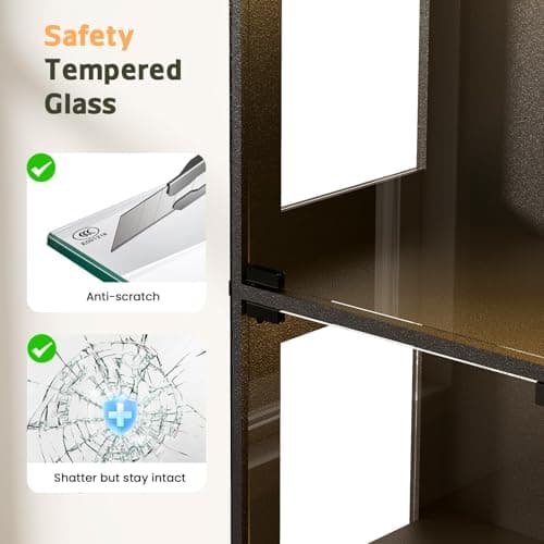 Lamtor Display Cabinet with Glass Doors - 67" Curio Cabinet for Collectibles with RGB LED Lights and 2 Drawers, 4 Tier Glass Display Case for Living Room, Office, Black 6