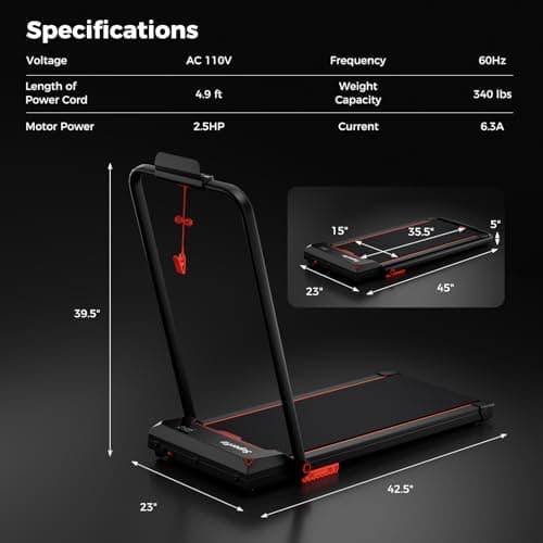 Goplus 2 in 1 Folding Treadmill, 2.5HP 340 LBS Capacity Walking Pad with Handle Bar, Under Desk Treadmill with Remote Control, LED Display and APP, Foldable Portable Treadmills for Home Small, Office 9