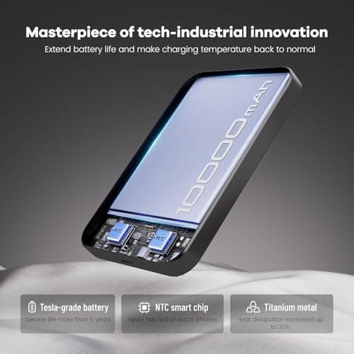 Catmart Magnetic Portable Charger – Industry-First Titanium Power Bank, 10,000mAh Ultra-Slim 0.5-Inch Design, 20W Fast Charging Battery Pack for iPhone 17/16/15/14/13/12/Air Series 5